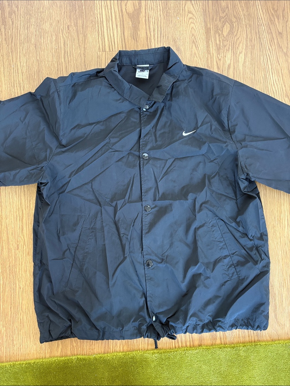 Nike Men's Black Windbreaker Jacket with White Swoosh